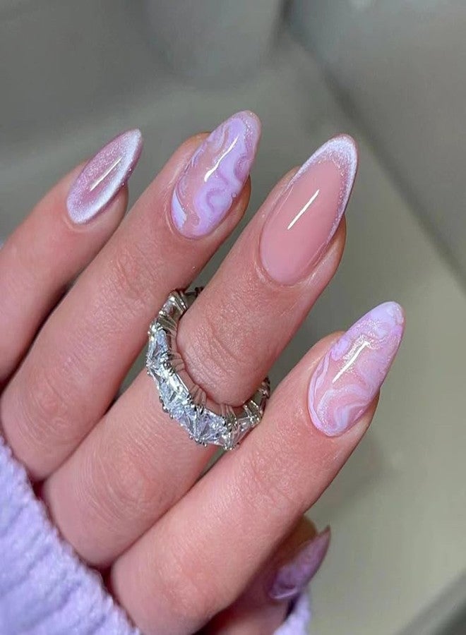 TOGZOM Mave Medium Purple Marble Glitter Acrylic False Nails - Shiny Stick On, 24Pcs with French Nails Glossy Finish - Image 1